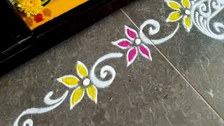 Easy border rangoli designs | Friday rangoli | Lotus border muggulu | Festival rangoli | Puja kolam