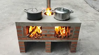 Efficient outdoor wood stove  - Ideas from red brick and cement