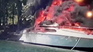 BOAT ON FIRE CAUGHT ON VIDEO  !