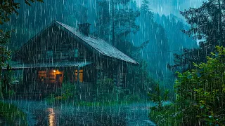 Falling Asleep with Nature Rain 4K - Torrential Rain & Thunder on a Iron Roof at Night