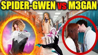 SPIDER-GWEN vs M3GAN my wife at Chuckany's School! (Superhero Fight)