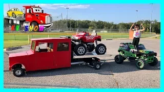 Grave Digger Ride On Vehicle Towing The Broke Down Mini Rollback With Tow Dolly