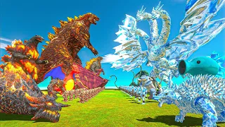 Team Fire + Thermo Godzilla VS King Ghidorah + Team Ice - Animal Revolt Battle Simulator