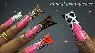 Animal Print Duckies!🐯🐆🧡✨| duck nail application + mixed nail art!✨