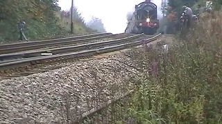 GWR Steam Locomotive 4965 Rood Ashton Hall Cresting the Lickey Incline Oct 2001 assisted by pannier.