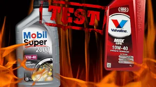 Mobil Super 2000 10W40 против Valvoline Maxlife 10W40 Чистый тест 400°C