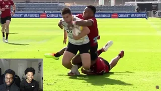 AMERICANS REACT TO Spine Shattering Rugby Tackles | The Best Rugby Tackles, Big Hits & Defence