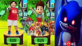 Tag with Ryan vs PAW Patrol Ryder Run Escape vs Sonic EXE Prank Call - All Characters Unlocked