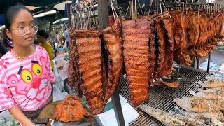 Very Popular Cambodian street food | Delicious Roasted Duck, Pork ribs, Fish in Phnom Penh City