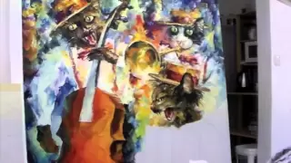 Leonid Afremov paints new painting Jamming Cats 2