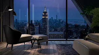Rain and A Luxury NYC Apartment With An Amazing View Of Manhattan | Wind & Rain Sounds For Sleeping
