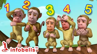 Aidu Cinna Kotulu - Five Cheeky Monkeys | Telugu Rhymes for Children | Infobells