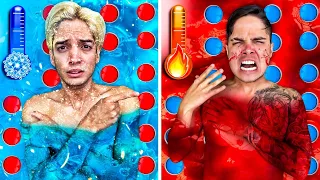 SLIME FRIO VS SLIME CALIENTE CON 100 BOTONES MISTERIOSOS !!