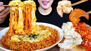 ASMR 콘치즈 불닭볶음면 & 크림새우 & 칠리새우 먹방! 콘치즈 듬뿍 올린 불닭에 바삭한 크림새우 칠리새우 꿀조합 먹방! CORN CHEESE FIRE NOODLES EATING