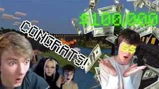 Streamers react to Tubbo WINNING MR Beast $100,000 Challenge on Dream SMP !