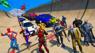 Mini-Cars and SUVs Cars with Spider-Man and Superheroes! Relay Race Parkour Stunts Challange - GTA 5