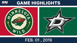 NHL Highlights | Wild vs. Stars - Feb. 1, 2019