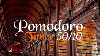 DARK ACADEMIA LIBRARY | POMODORO 50/10 STUDY SESSION | COZY AMBIENCE | ASMR PAGE TURNING & WRITING