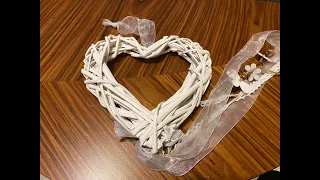 Rustic white woven wicker heart ribbons flowers, woven wall hanging valentine's decor Wedding Decor