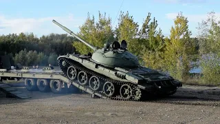 Танк Т-62А. Заезд на трал. Звук двигателя В-55.
