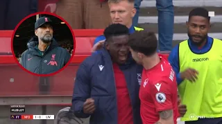 Taiwo Awoniyi and Neco Williams crazy celebrate as Nottingham Forest wins against Liverpool