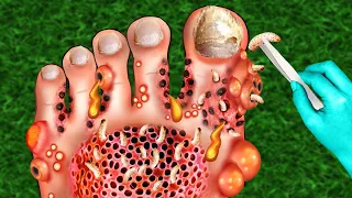ASMR Remove maggots and large acne from feet | ASMR Animation