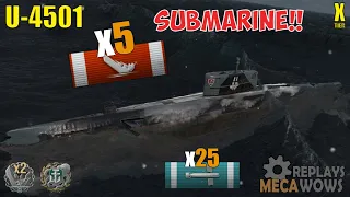 Submarine U-4501 5 Kills & 185k Damage | World of Warships Gameplay