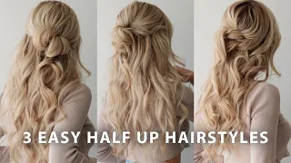 3 EASY HALF UP HAIRSTYLES 🌸 Perfect for Weddings, Bridal, Prom & Work