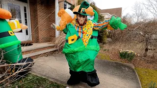 St. Paddy's Day Surprise! Scary Clown Leprechaun Attacks inside Giant Inflatable