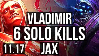 VLADIMIR vs JAX (TOP) | 9/0/2, 6 solo kills, 900+ games, Legendary | KR Diamond | v11.17