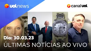 Chegada de Bolsonaro ao Brasil; Lula e nova regra fiscal, caso das joias, Joice Hasselmann ao vivo