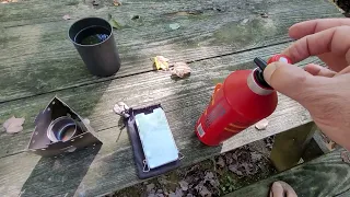 One of my camping alcohol stove systems I use when motocamping. Toaks siphon stove and Argos stand.
