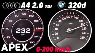 2017 Audi A4 2.0 TDI vs. BMW 320d - Acceleration Sound 0-100, 0-200 km/h | APEX