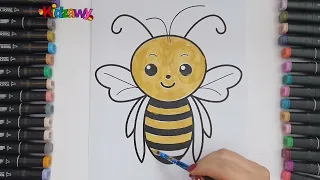 Bumble Bee Drawing, Painting and Coloring for Kids, Toddlers | How to Draw Insect Animals