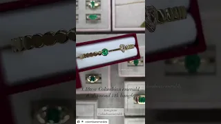 Two stone round emerald and kite diamond bezel solid gold bangle statement bracelet 18K yellow gold