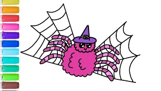How To Draw A Cartoon Spider And Spider Web | How to Draw Halloween Stuff