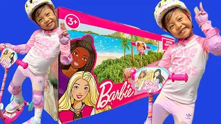 Unboxing Pink Barbie Scooter from Toys R Us and Dhaynna Ride for the first time