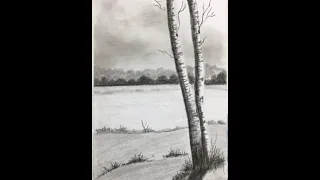 How to Draw Birch Trees in Cloudy Landscape with Graphite & Charcoal: Easy Step-by-Step Art Tutorial