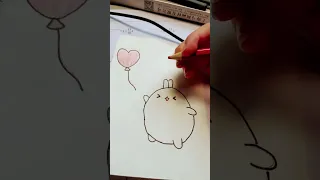 Drawing cute molang with heart balloon 🎈!! #art #drawing #kawaii #molang #fyp #shorts #cute