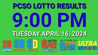 9pm Lotto Results Today April 16, 2024 Tuesday ez2 swertres 2d 3d pcso