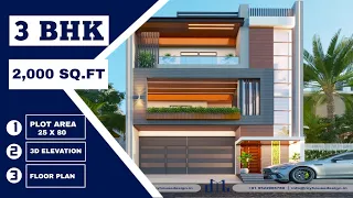 25x80 House Design 3D elevation | 2000 Sqft | 3BHK 3 story house | Terrace Garden | myhousedesign