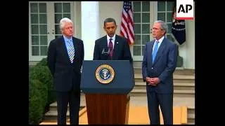 Obama and fmr presidents Bush and Clinton make statement on Haiti aid