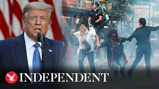 Police tear gas peaceful protesters during Trump speech