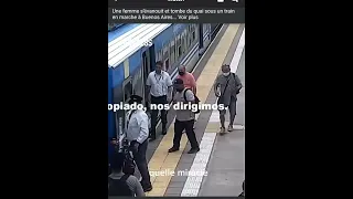 une  femme qui s'évanouit et tombe sous le train marché et micrale elle s'en sort indemne