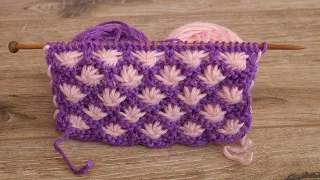 Двухцветный узор «Астры» спицами | Aster Flowers knitting pattern🌷