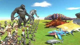 Shark Of Evolution VS King Kong + Mechagodzilla - Animal Revolt Battle Simulator