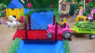 DIY tractor safety bridge for train science project |DIY truck transport many fruits| @zaydvillage2176