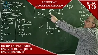 Курс 8. Заняття №3.2. Перша і друга чудові границі. Обчислення границі функції. Алгебра 10.