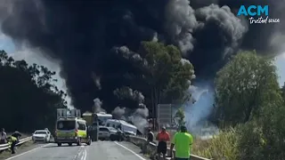 Six people in hospital after explosion from multi-car crash
