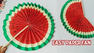 Cách làm quạt giấy tròn hình dưa hấu đơn giản | DIY paper han fan | DIY IDEAS